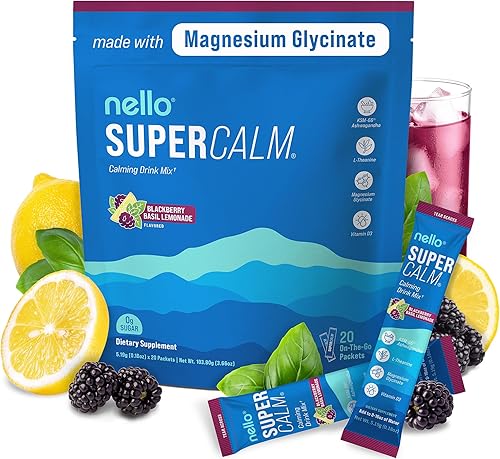 Supercalm - Mezcla de bebida Ashwagandha KSM 66, suplemento de glicinato de magnesio y L-teanina, vitamina D3, extracto de raíz de ashwagandha,