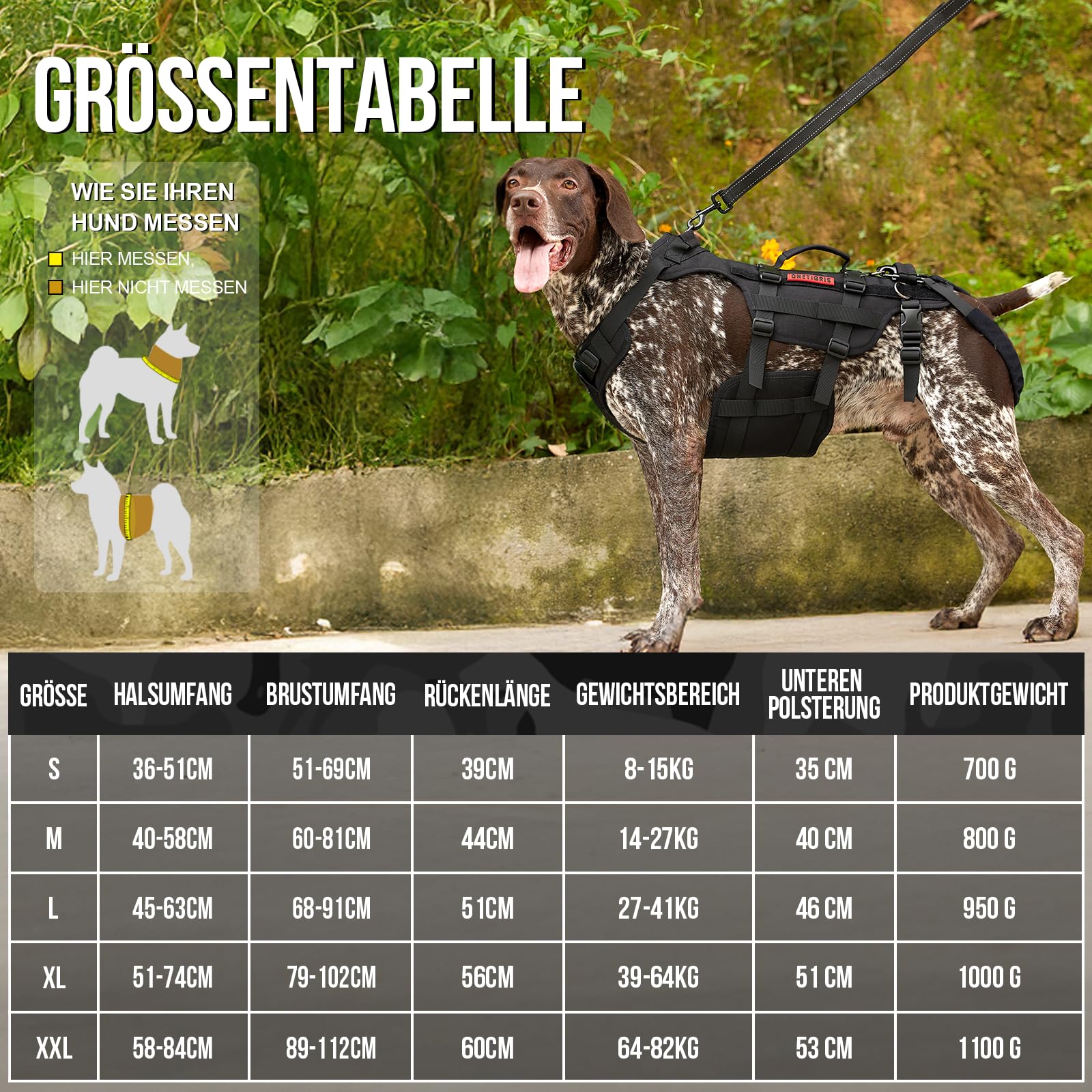 OneTigris Imbracatura di Supporto Invictus per Cani di Taglia Media e Grande, Con 3 Maniglie e Spallacci Regolabili