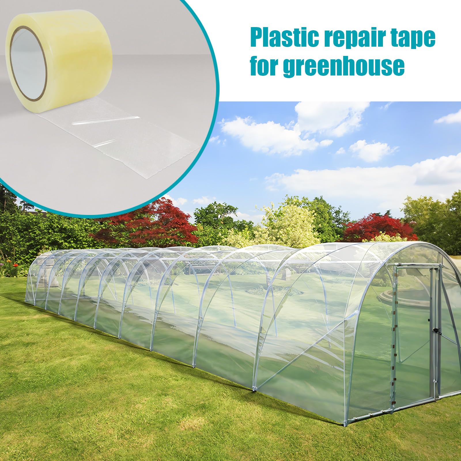 Cinta Reparación Invernadero 7.5cm x 25m, Cinta Adhesiva para Invernaderos de Polietileno Transparente Impermeable Antidesgarro Antienvejecimiento para Lonas Toldos Carpas