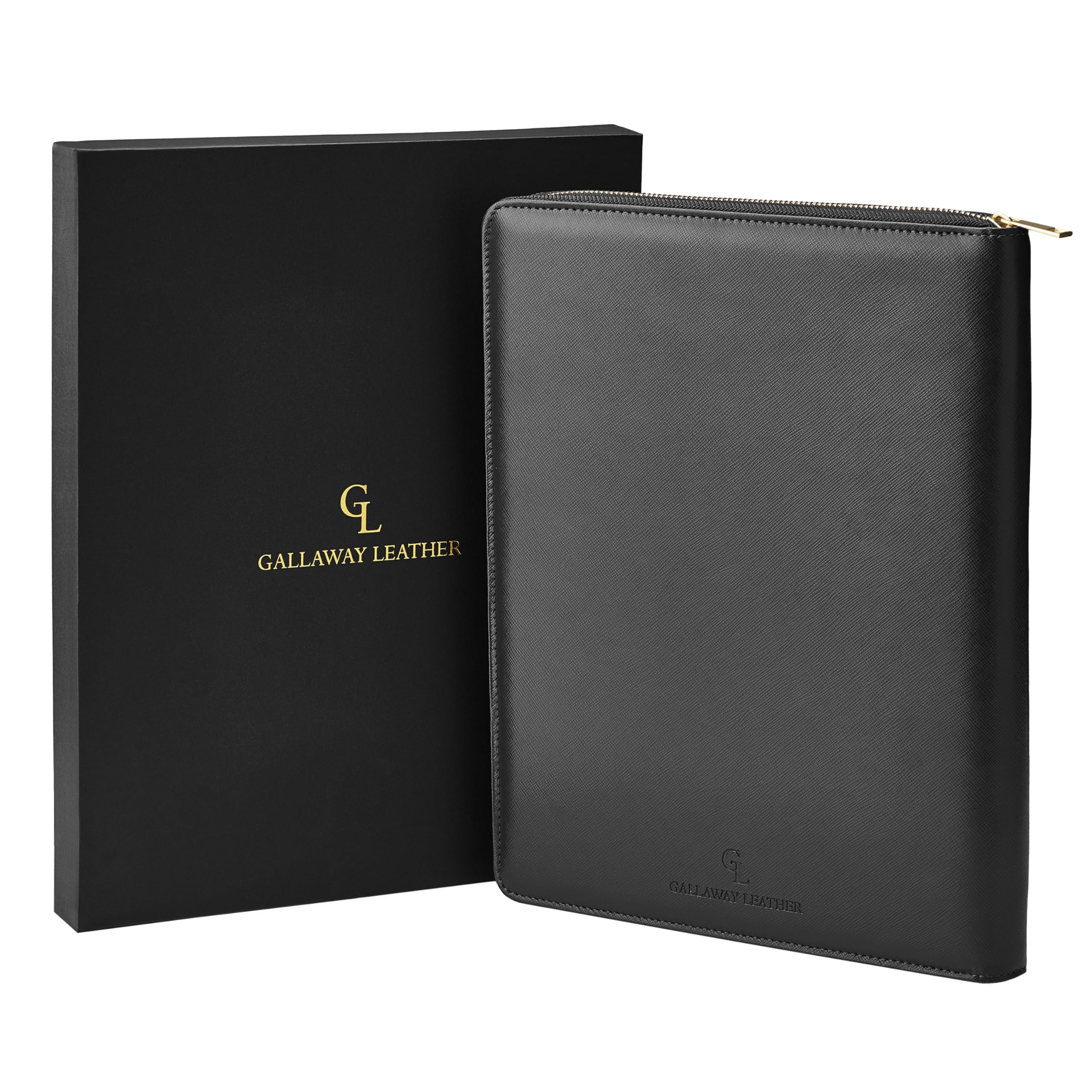 Gallaway Leather Genuine Leather Zippered Portfolio Organizer, Executive Business Binder Padfolio for Men and Women, Holder for Notebook Planner,