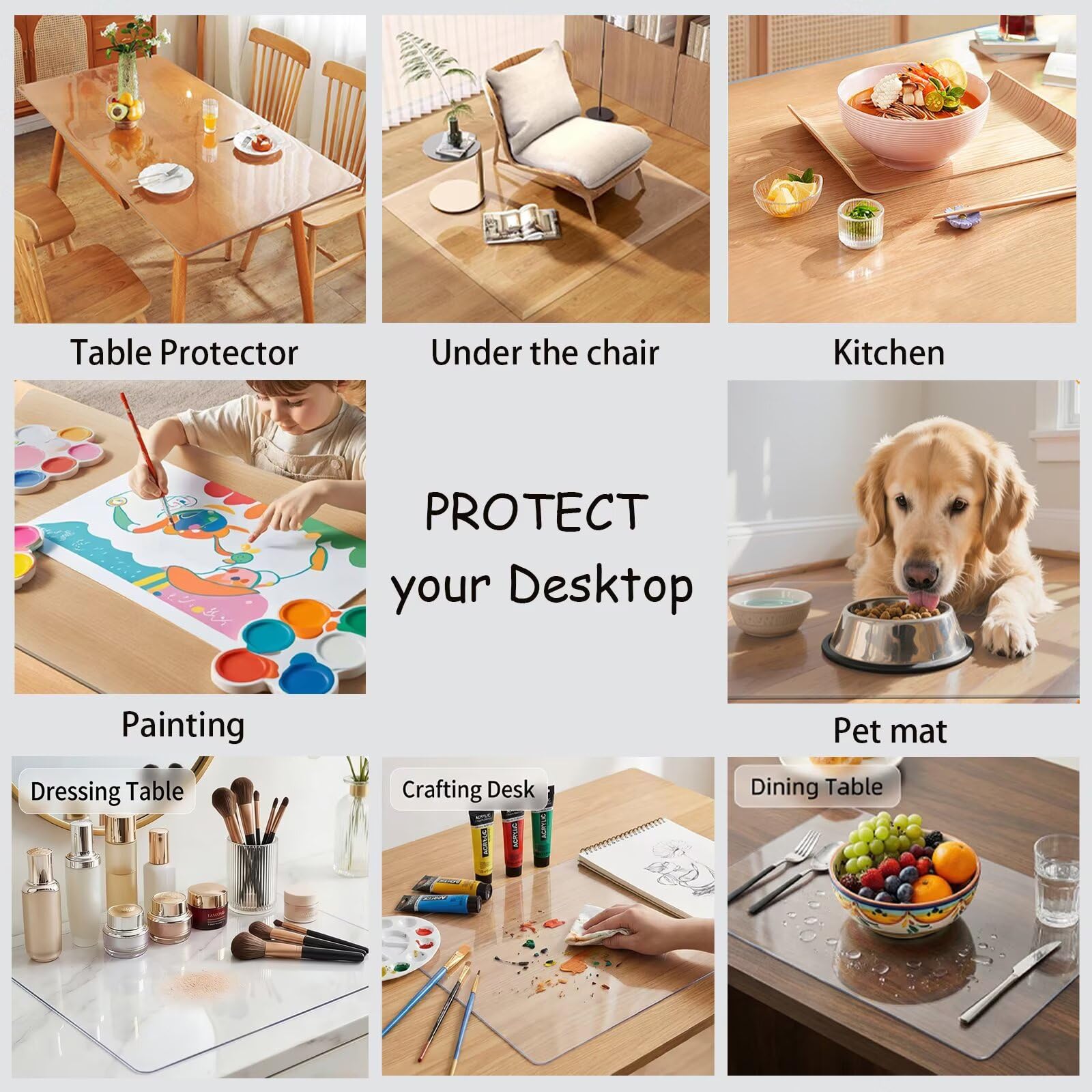 Protection de table en PVC transparent, 55,9 x 147,3 cm, imperméable, antidérapant pour table basse, table de nuit, commode, résine thermique, tapis en plastique
