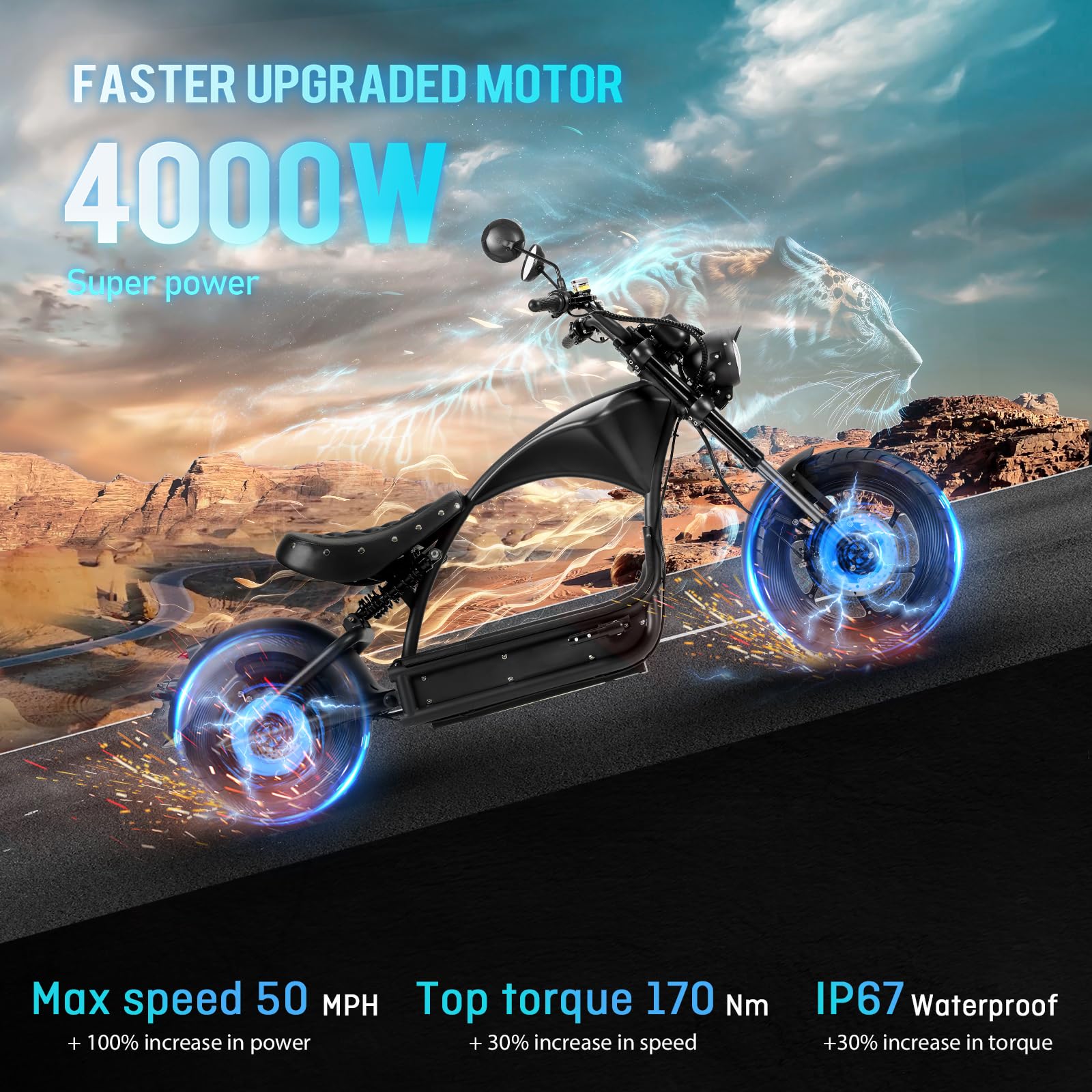 eAhora Electric Motorcycle M1P Pro 4000w, 49mph, 60V 42Ah Battery 55+ Miles, Dual Battery Compatible, Upgrade Front Shock and Full Hydraulic Brakes