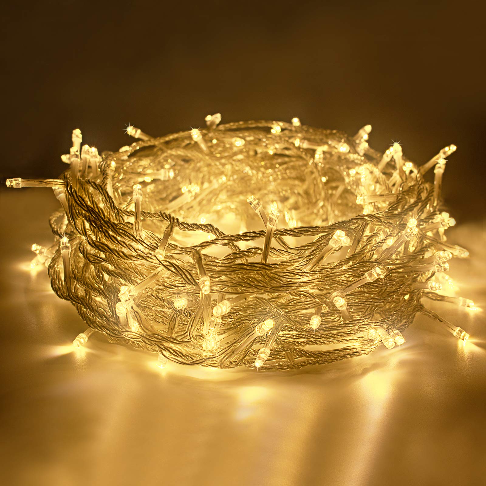 Guirnalda de 200 luces LED para interiores de 66 pies, con 8 modos extensibles, para interiores y exteriores, boda, cumpleaños, árbol de Navidad, decoración de jardín (blanco cálido)