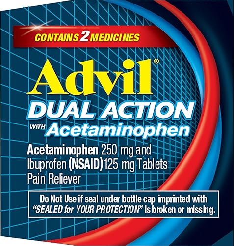 Vista 17 de Advil Doble acción con combinación de acetaminofeno de 250 mg de ibuprofeno y 500 mg de acetaminofeno recubiertas para 8 horas de alivio del dolor