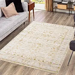 Asrug Tapete de área lavável 3x5 vintage boho tapete floral envelhecido oriental antiderrapante persa tapete de cobertura de piso para quarto, sala de estar, sala de jantar, berçário, amarelo