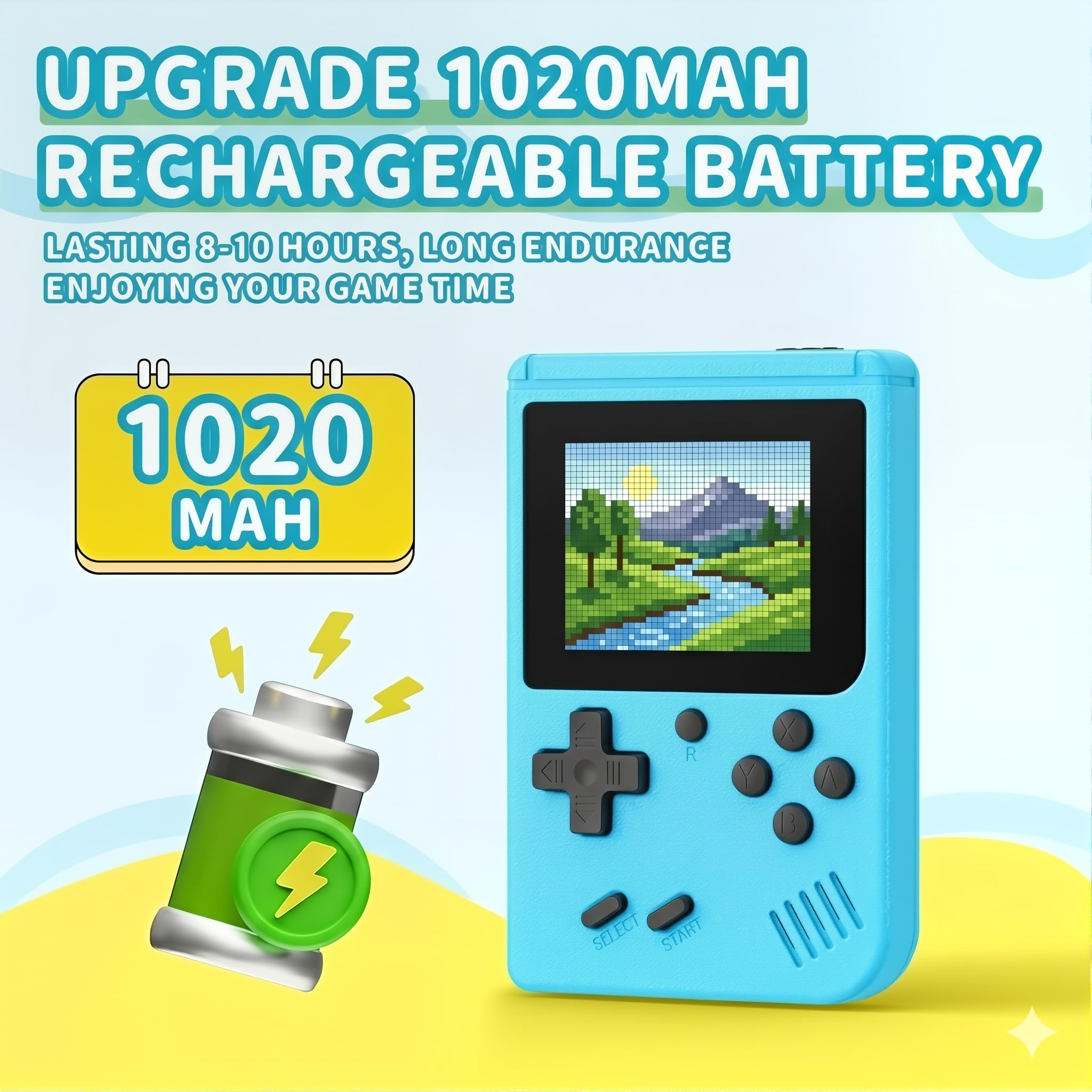 Console de Jeux Rétro Portable Mini, 500 Jeux Intégrés, Écran IPS 3.0 Pouces, Batterie Rechargeable, Console de Jeu Vidéo Portable, Bleu (Bleu)