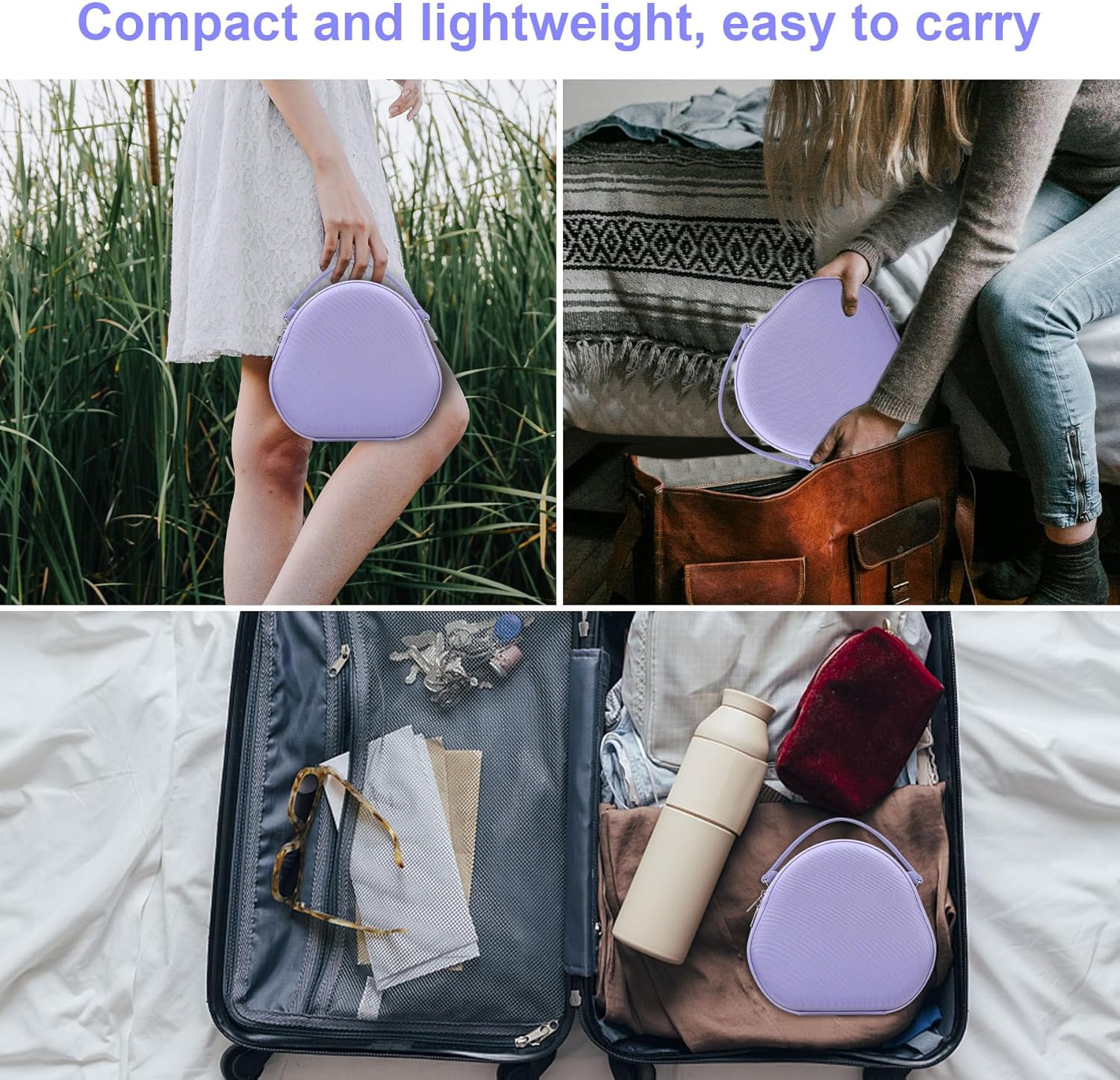 Canboc Airpods Max Case with Sleep Mode for Apple AirPods Max Wireless Over-Ear Headphones,Smart Headphones Case, Extra Space fits Cable, Charger, Purple(Fabric) - Image 4