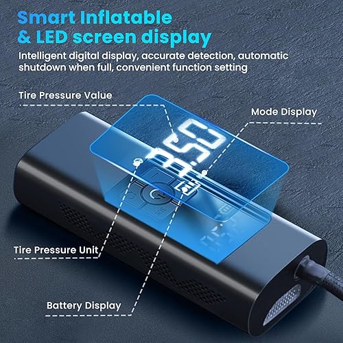 Miniatura 4 de Inflador de neumáticos, compresor de aire portátil, bomba de aire portátil inalámbrica de 150 PSI para neumáticos de automóvil, pantalla LCD,