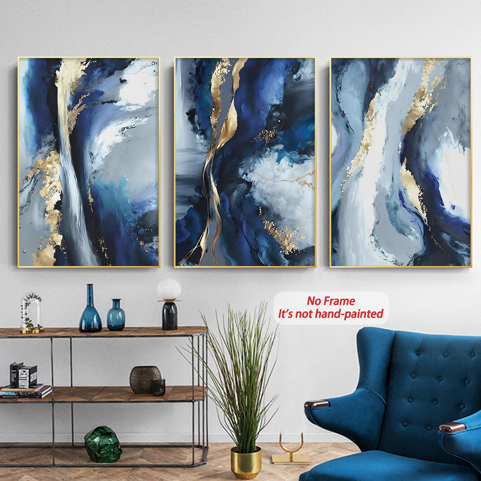 新品未使用　ウォールアート　４枚セット　マリン　ブルー ゴールド　海外インテリア Amazon.co.jp: ブルーゴールド抽象ウォールアート 青と白の抽象