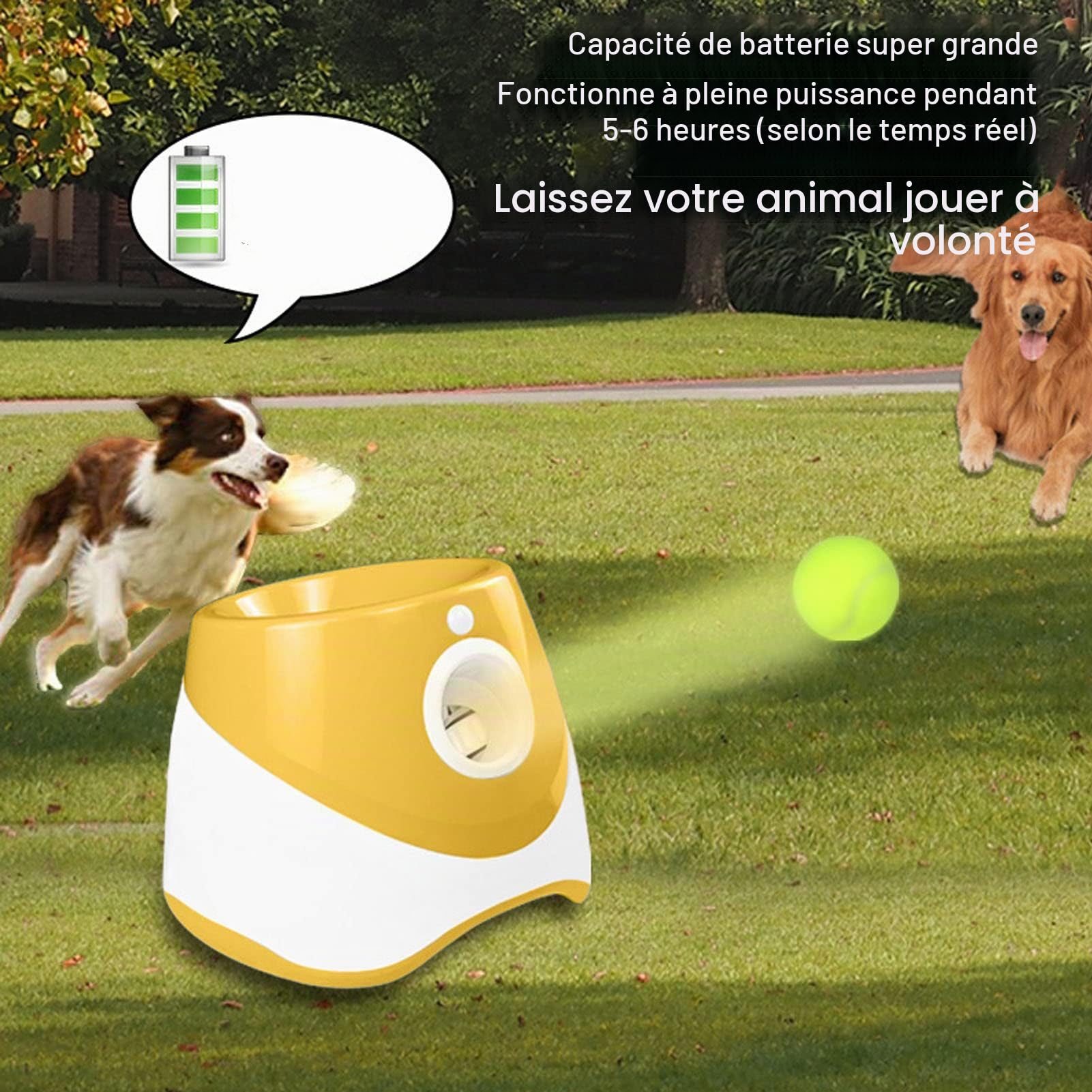 Lanceur Automatique de Balles pour Chien, Jouet Interactif pour Chien avec 3 Balles de Tennis, Lanceur Automatique pour Chiens Intérieur Extérieur