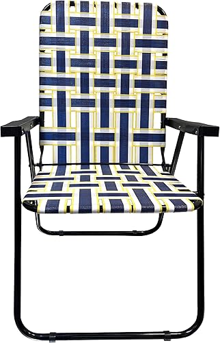 Miniatura 6 de EasyGo Product Silla de césped plegable de acero para tumbona de patio, asas de madera para camping, playa, pesca, patio trasero, estadio, piscina,