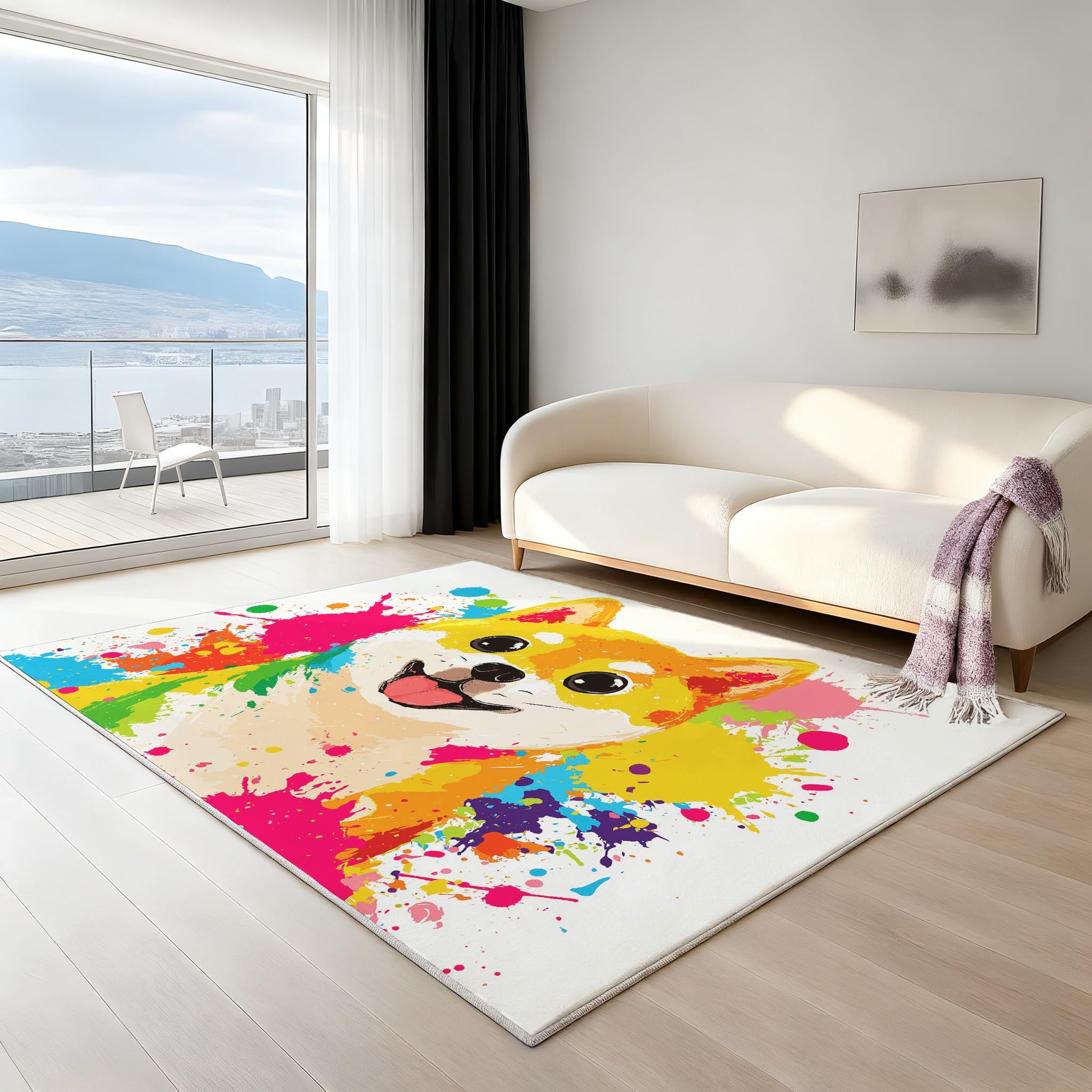 Generisch Tappeto con stampa astratta di animali di Shiba Inu, 120 x 160 cm, lavabile, per camera da letto, sala giochi, camera dei ragazzi, decorazione per la casa