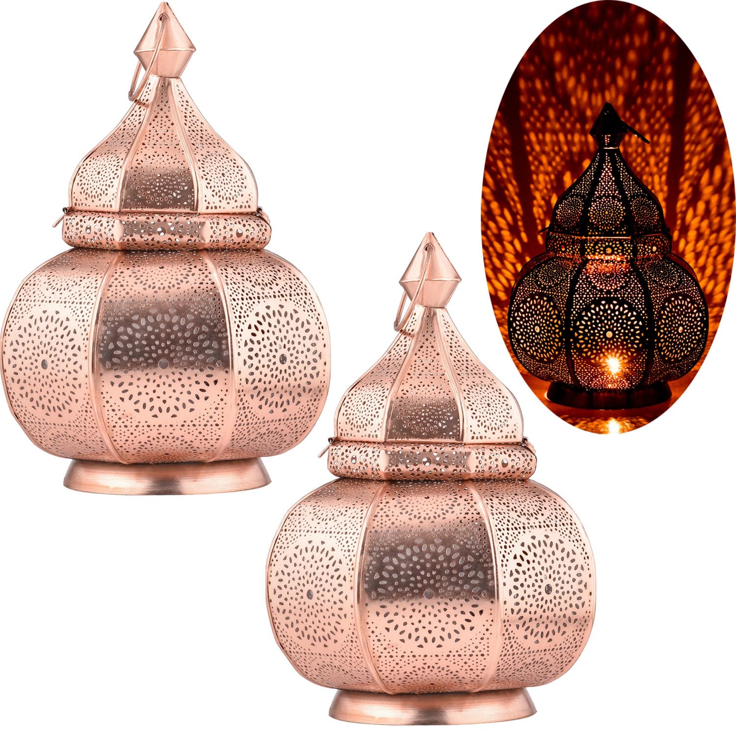Zestaw 2 lamp i latarni Marrakeszu w jednym z metalu o wielkości 30 cm | lampa stołowa lampion Lamisa jako orientalna dekoracja