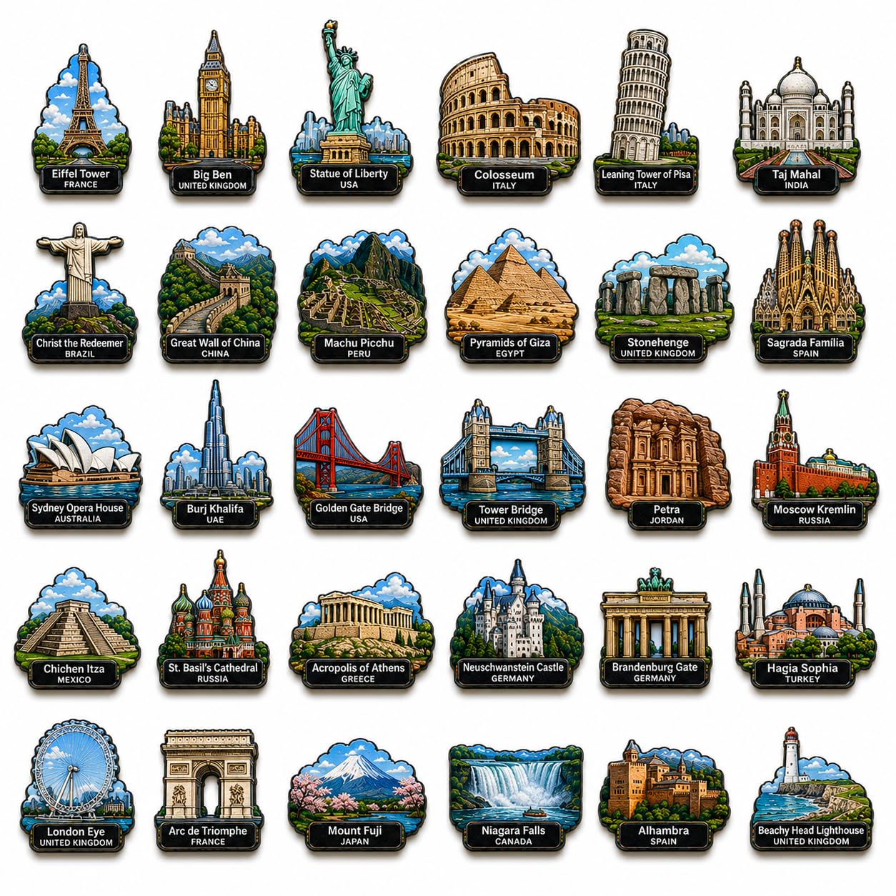 World Landmarks Fridge Magnets Set | 30 Famous World Monuments MDF Refrigerator Magnets | Travel Souvenir Collection | Decorative Kitchen, Office & Locker Magnets | Gift for Travel Lovers-image-35