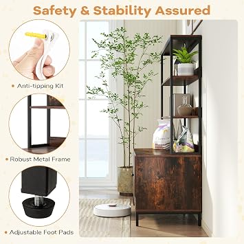 PETSITE Cat Litter Box Enclosure with Storage, 57 Inch Tall Hidden Litter Box with 2-Tier Shelves, Removable Scratching Pad, and Winding Entry, Solid Metal Framed (Rustic Brown)