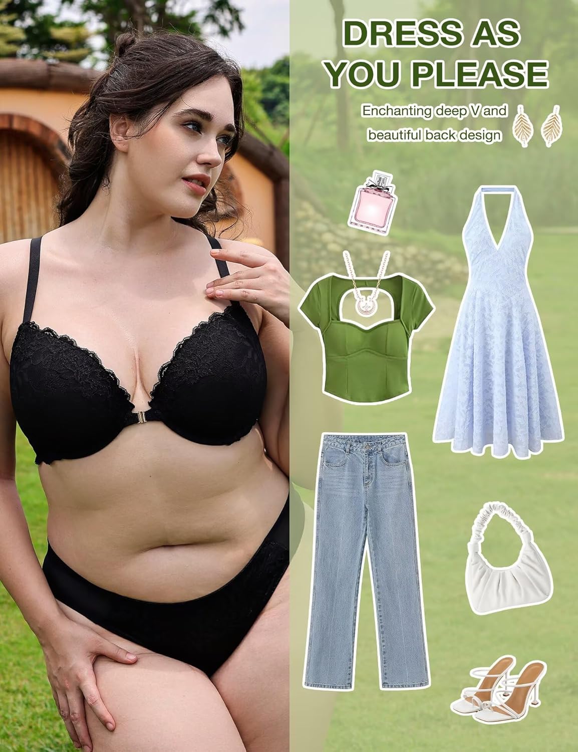 Deyllo Women's Front Closure Bras Lace Racerback Padded Push Up Bra Underwire Plunge(Black,38DD) - Image 6