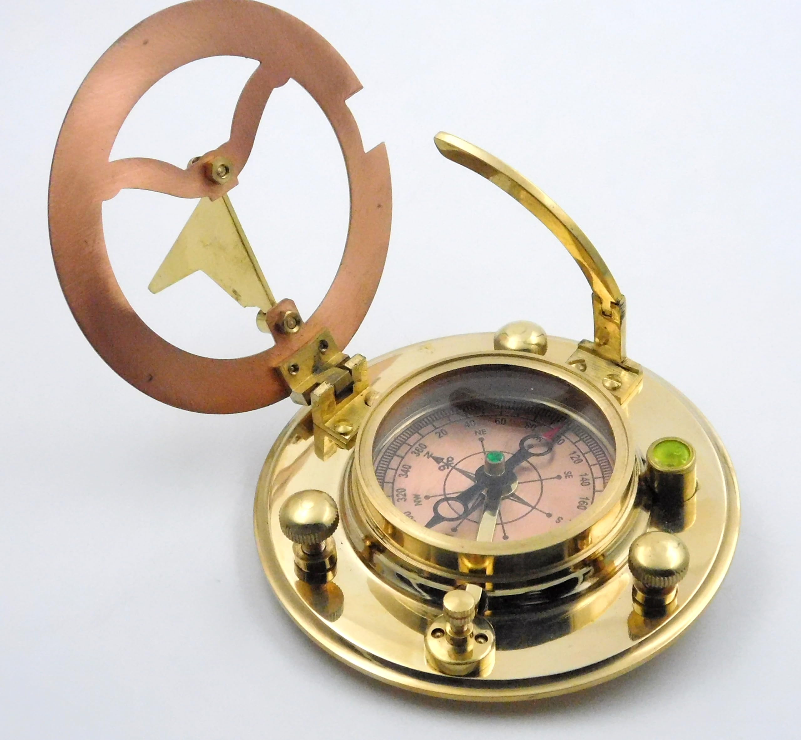 Boussole Sundial en laiton antique avec étui en cuir élégant