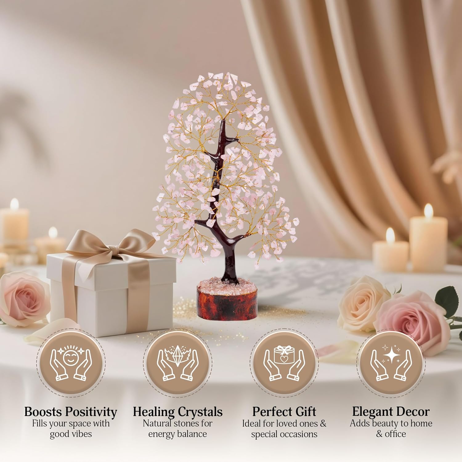 FASHIONZAADI Rose Quartz Crystal Tree of Life for Women Office Decor, Good Luck, Money, Meditation, Positivity, Handmade Healing Crystal Stones Bonsai Tree Spiritual Birthday Gifts for Women - Image 7