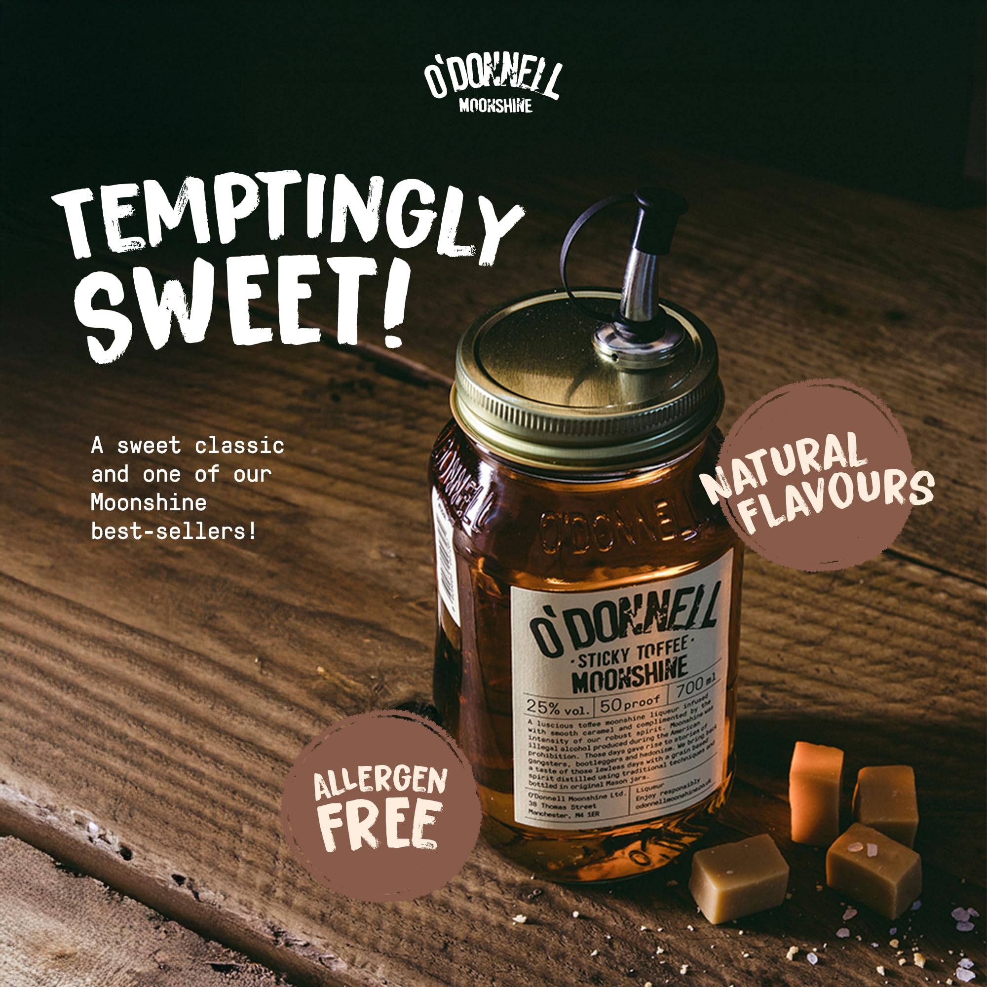 O'Donnell Moonshine Sticky Toffee Liqueur 70cl Free O'Donnell's Pour – Distillers Direct