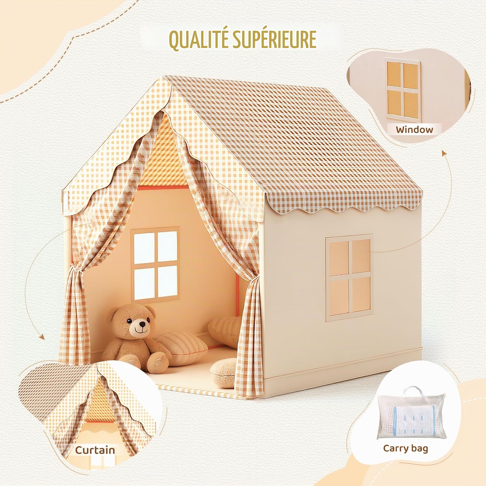 Tente de Jeu Enfant avec Rideaux Interchangeables 3-4 Enfants
