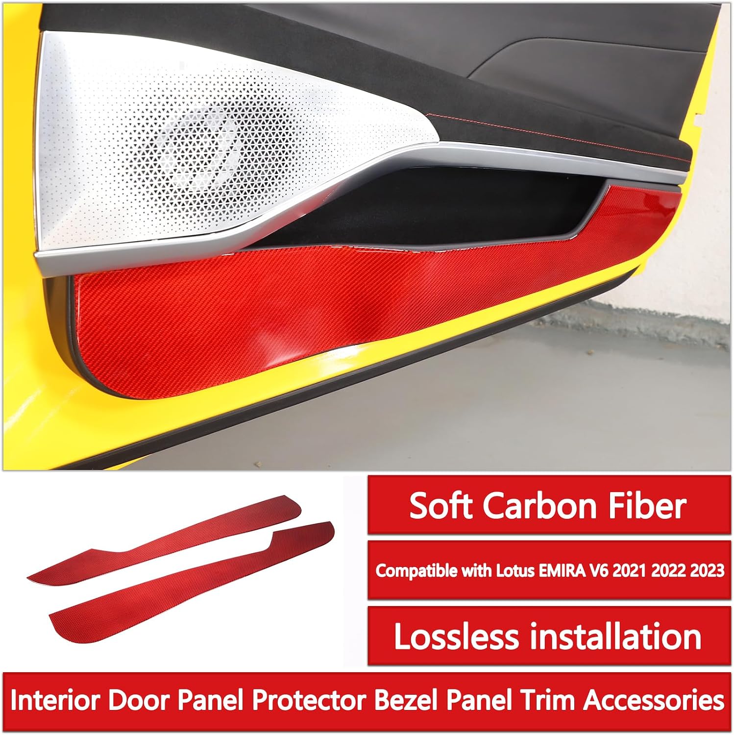Car Door Anti Kick Mat Compatible with Lotus Emria 2021-2023,Soft Carbon Fiber Car Door Anti Collision Pad 2PCS,Interior Door Panel Protector Bezel Panel Trim Accessories (Red Carbon)