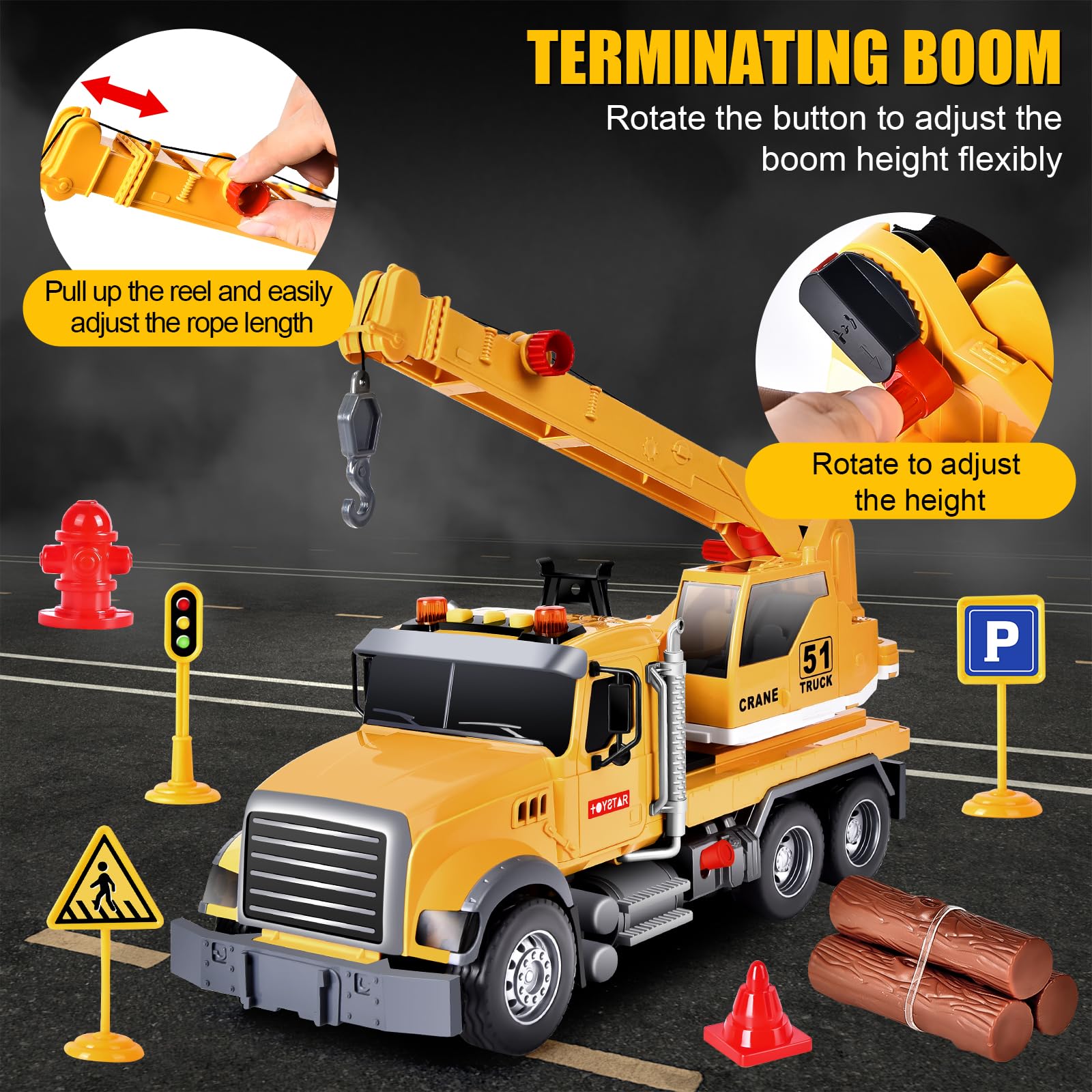 Aragallant Camion Gru Giocattolo, Gru Giocattolo per Bambini, Gru Giocattoli da Cantiere Ragazzi, Camion Grande Giocattolo con Suoni, Regali per bambini di oltre 5 anni
