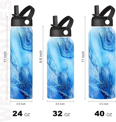 Miniatura 3 de WEREWOLVES Botella de agua aislada personalizada con mango de paracaídas, tapa de popote y tapa de boquilla, botella de agua de boca ancha de acero