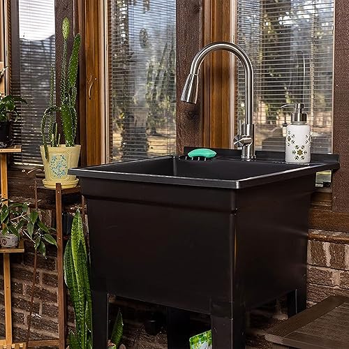 Vista 14 de Fregadero independiente para lavadero y garaje, 30 x 24 pulgadas, color blanco