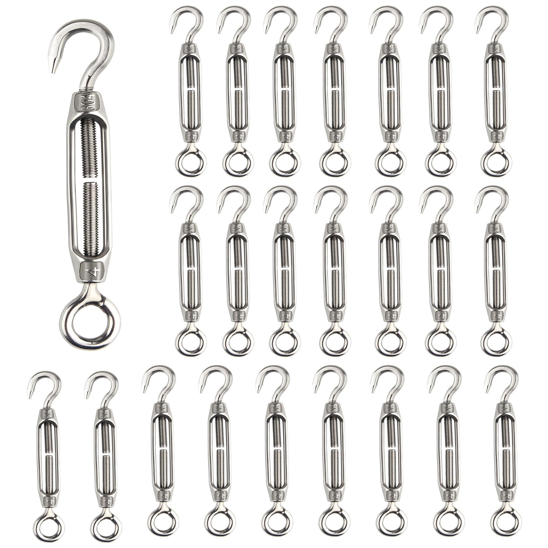 Lot De 24 Tendeurs M4 Crochets Et Oeillets Acier Inoxydable 304 - Charges Lourdes