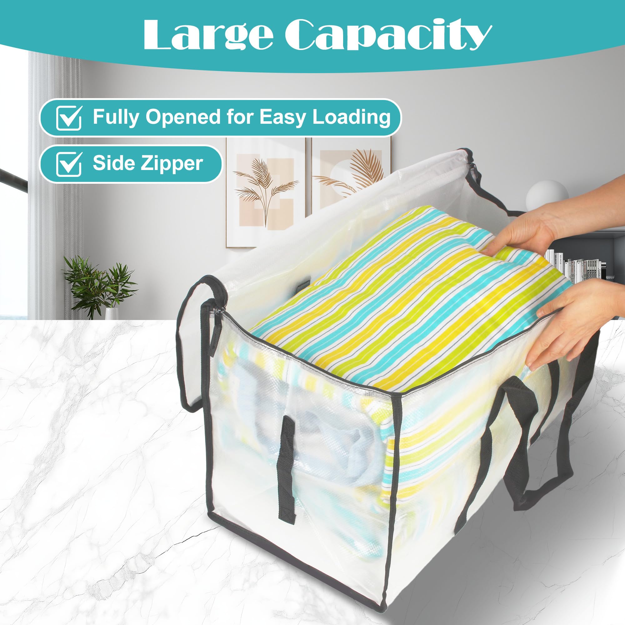 4 Pezzi Borse per Trasloco Grandi con Cerniera, Borse di Stoccaggio Extra Large, Impermeabile con Manici a Cerniera, Borsa Pieghevole di Grande Spazio per Traslochi, Campeggio, Trapunte, Vestiti