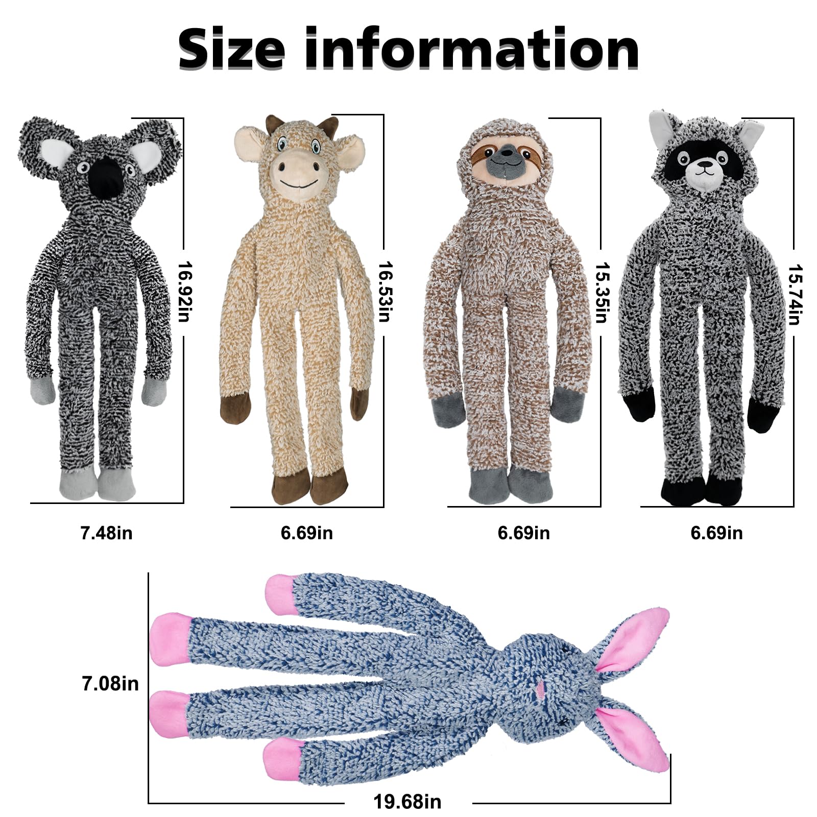 Juguetes para perros grandes sin relleno, paquete de 5 juguetes interactivos de animales chirriantes y arrugados, juguetes de peluche para la dentición para mantenerlos ocupados, bonitos regalos