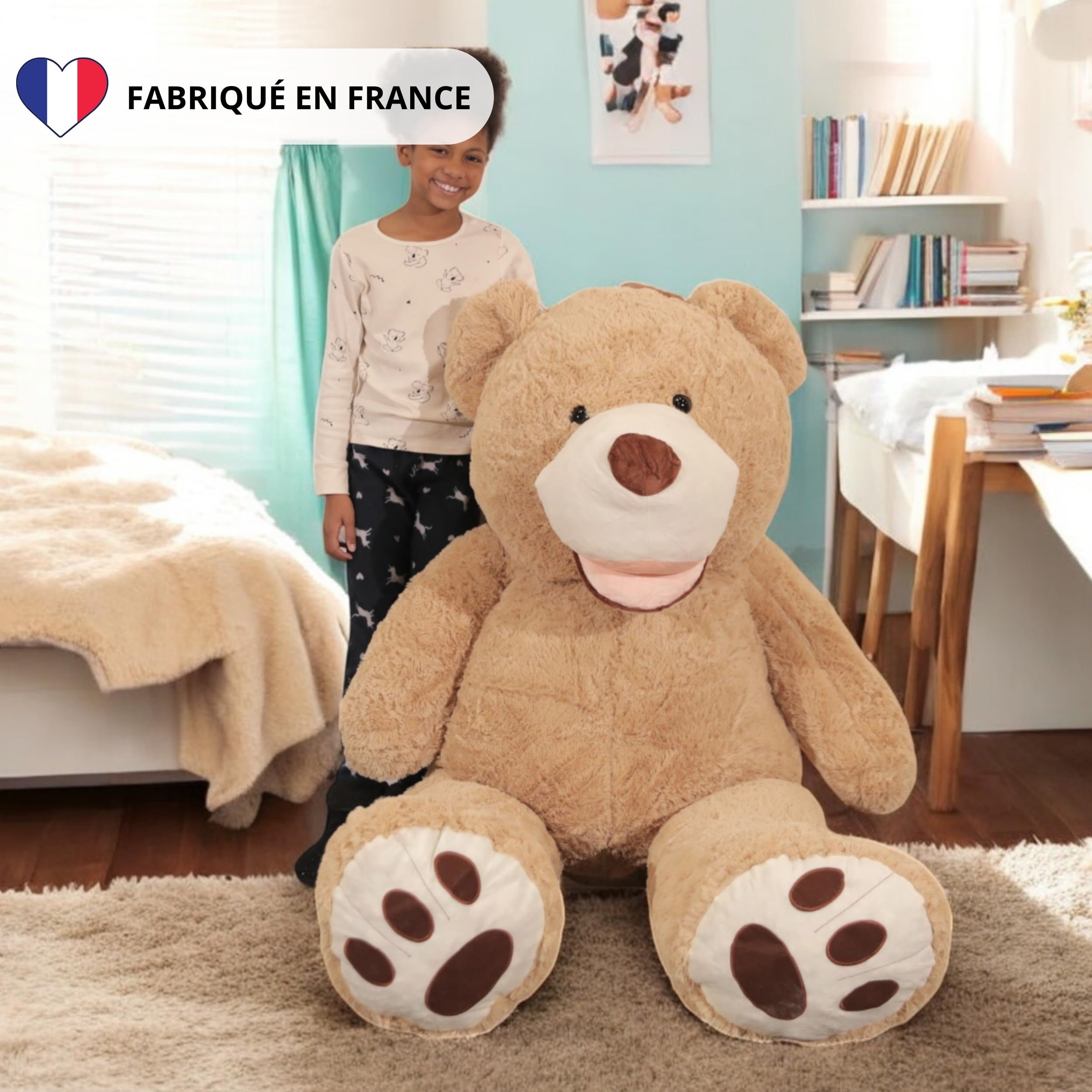 bananair - Peluche Géante 200 cm Fabriqué en France - Nounours Doux et Moelleux, Câlins Assurés - Peluche Ours XXL, Idéal Cadeau, Déco Chambre (Beige)