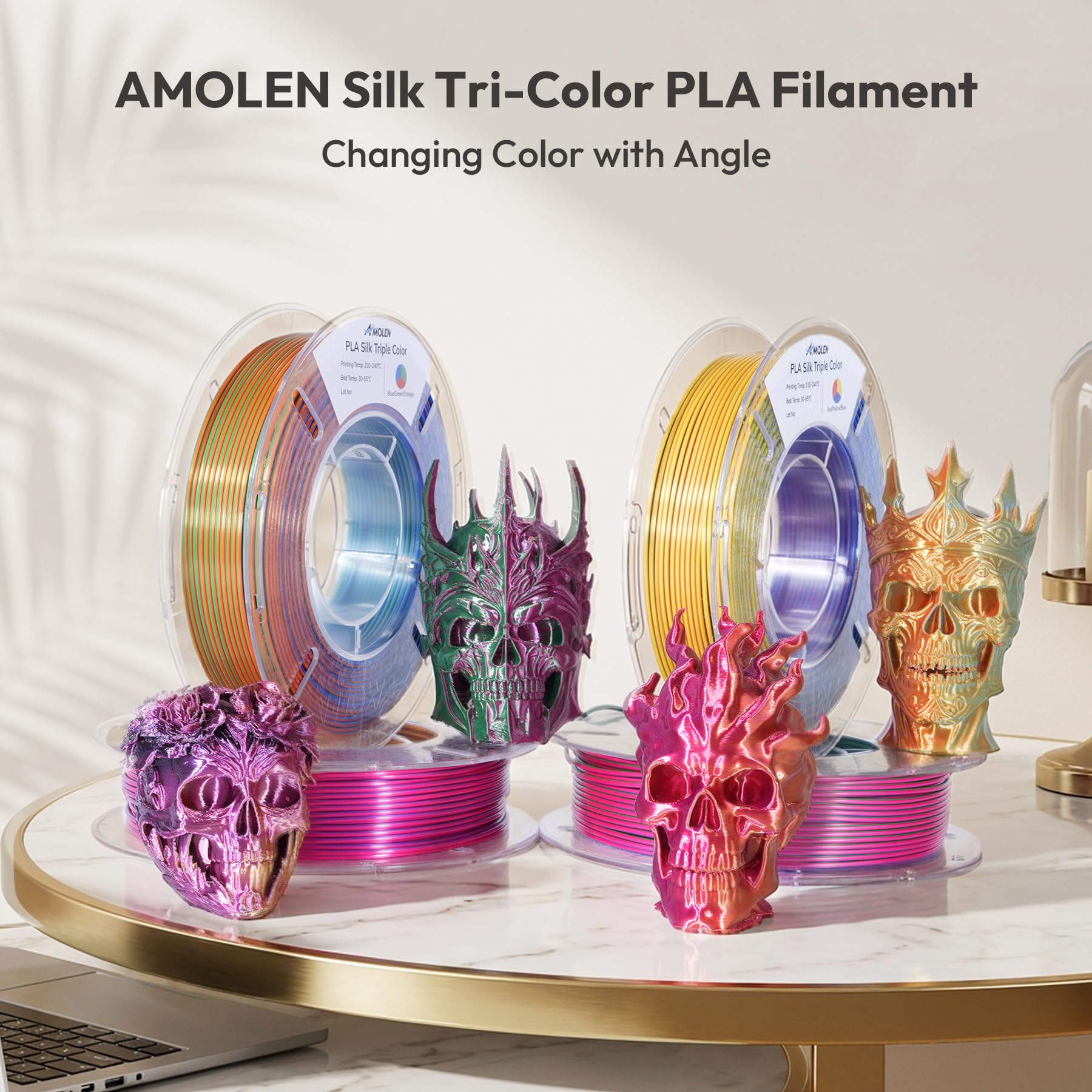 AMOLEN PLA filamento per stampante 3D, Filamento 1.75mm, Filamento ad alta resistenza compatibile con stampanti 3D FDM, Precisione dimensionale +/- 0.02 mm, 200 g x 4 bobine
