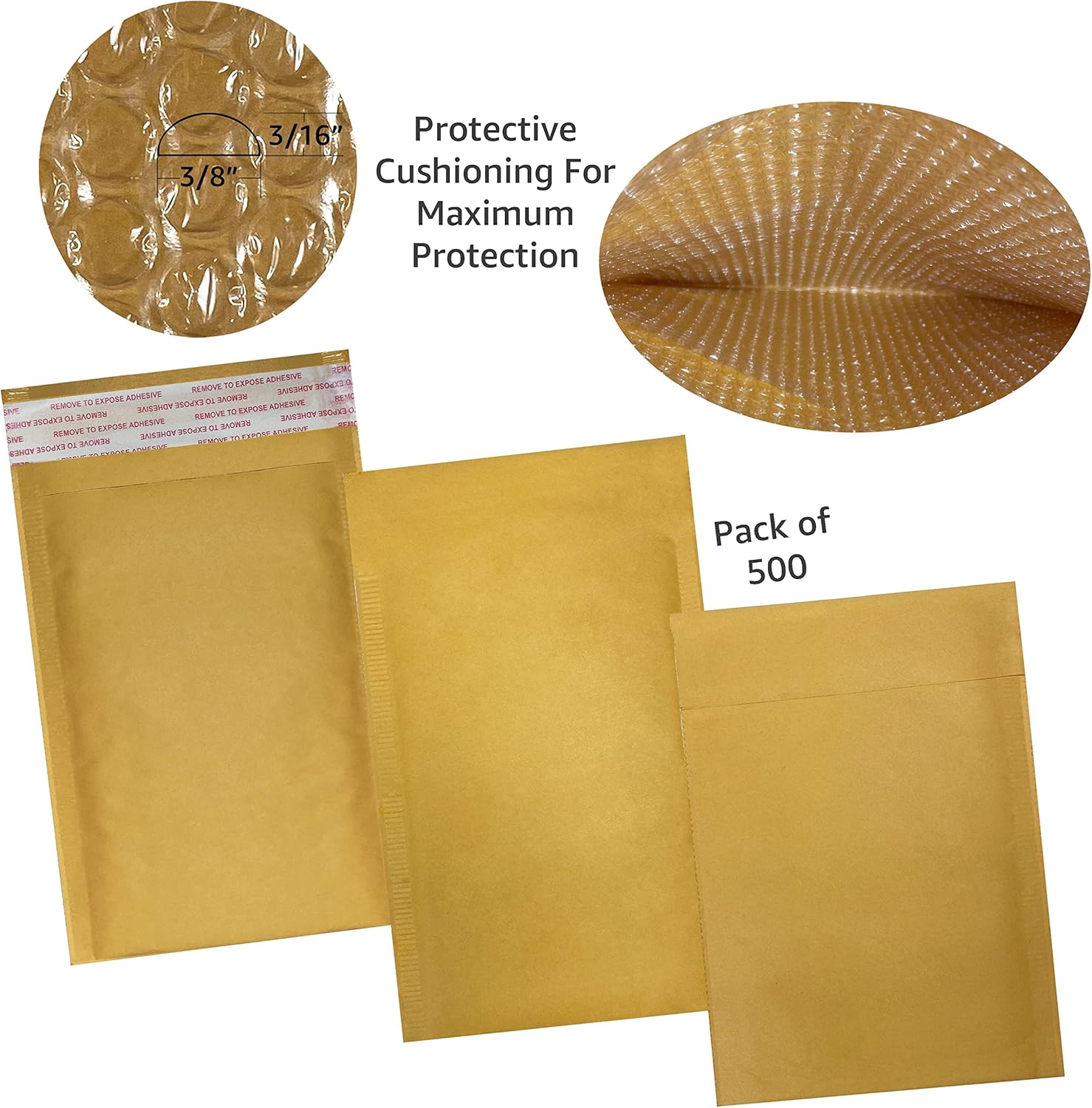 #000-4" x 8", Kraft Bubble Mailers, 500 Pack, Shipping Mailing Envelopes For Small Business, Mailing Padded Envelopes, Shipping Mailers With Bubble Interior Protection