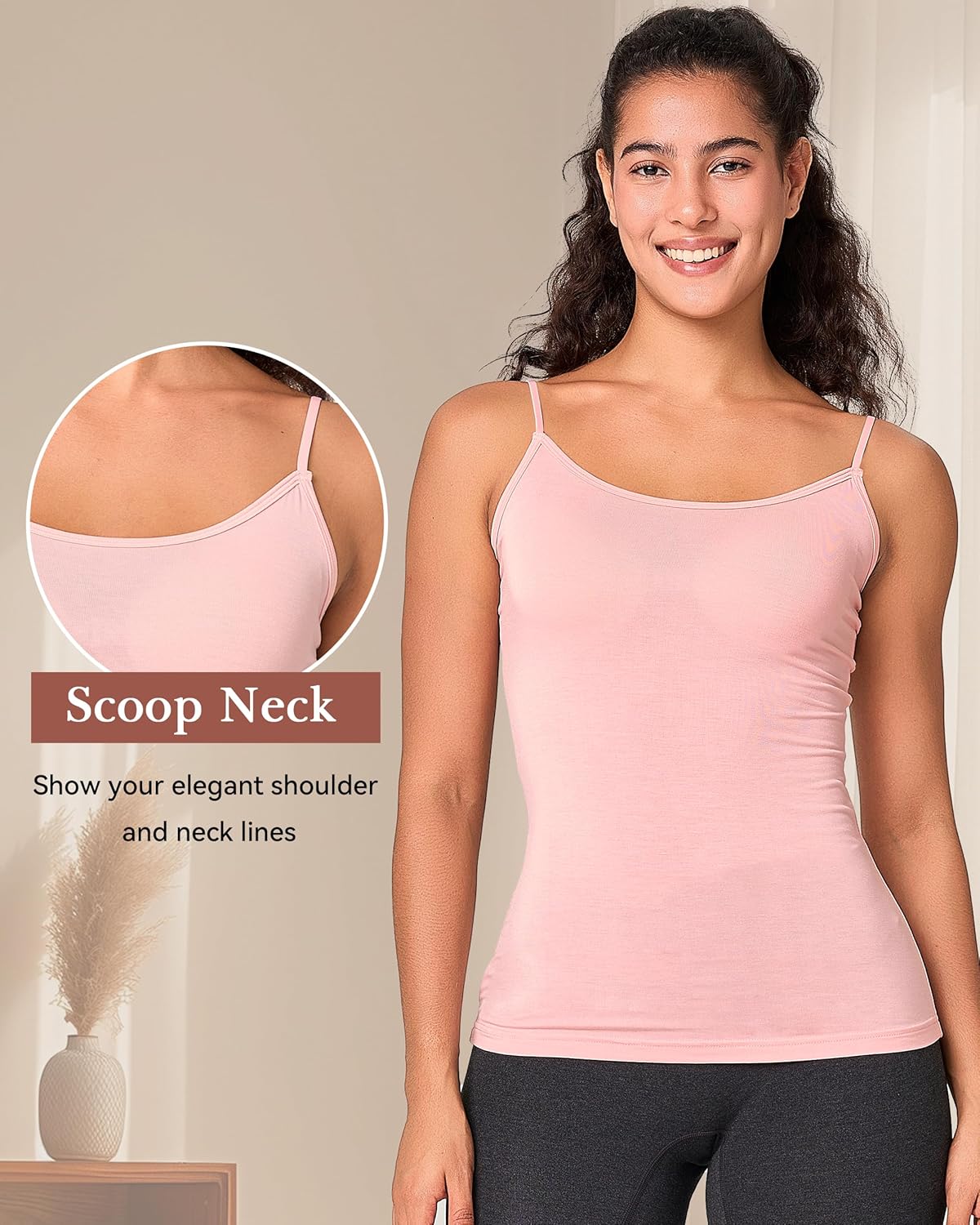 BAMBOO COOL Women's Basic Lingerie Camisole Tank with Adjustable Spaghetti Strap Cute Undershirt 3/4 Pack - Image 4