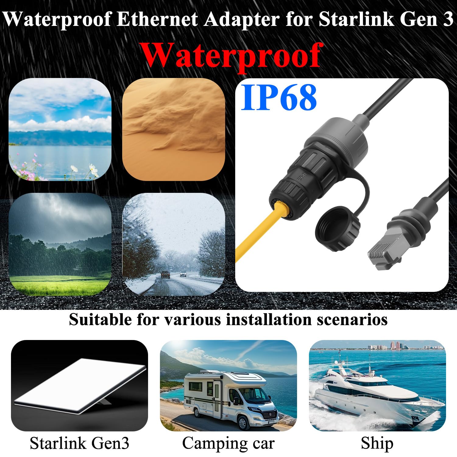 QIANRENON V3 adapter Ethernet wodoodporny kabel montażowy do Starlink Gen 3 / Mini zewnętrzne wodoodporne złącze standardowe wtyczka V3 na gniazdo RJ45 konwerter sieciowy Cat6a 1000 Mbps, 0,5 m