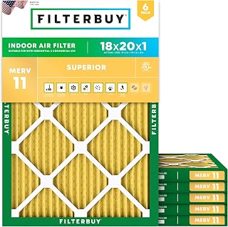 Filterbuy 18x20x1 Air Filter MERV 11 Superior Pet & Allergy Defense (6-Pack), Electrostatic Pleated HVAC AC Furnace Filters Replacement, Made in USA (Actual Size: 17.50 x 19.50 x 0.75)