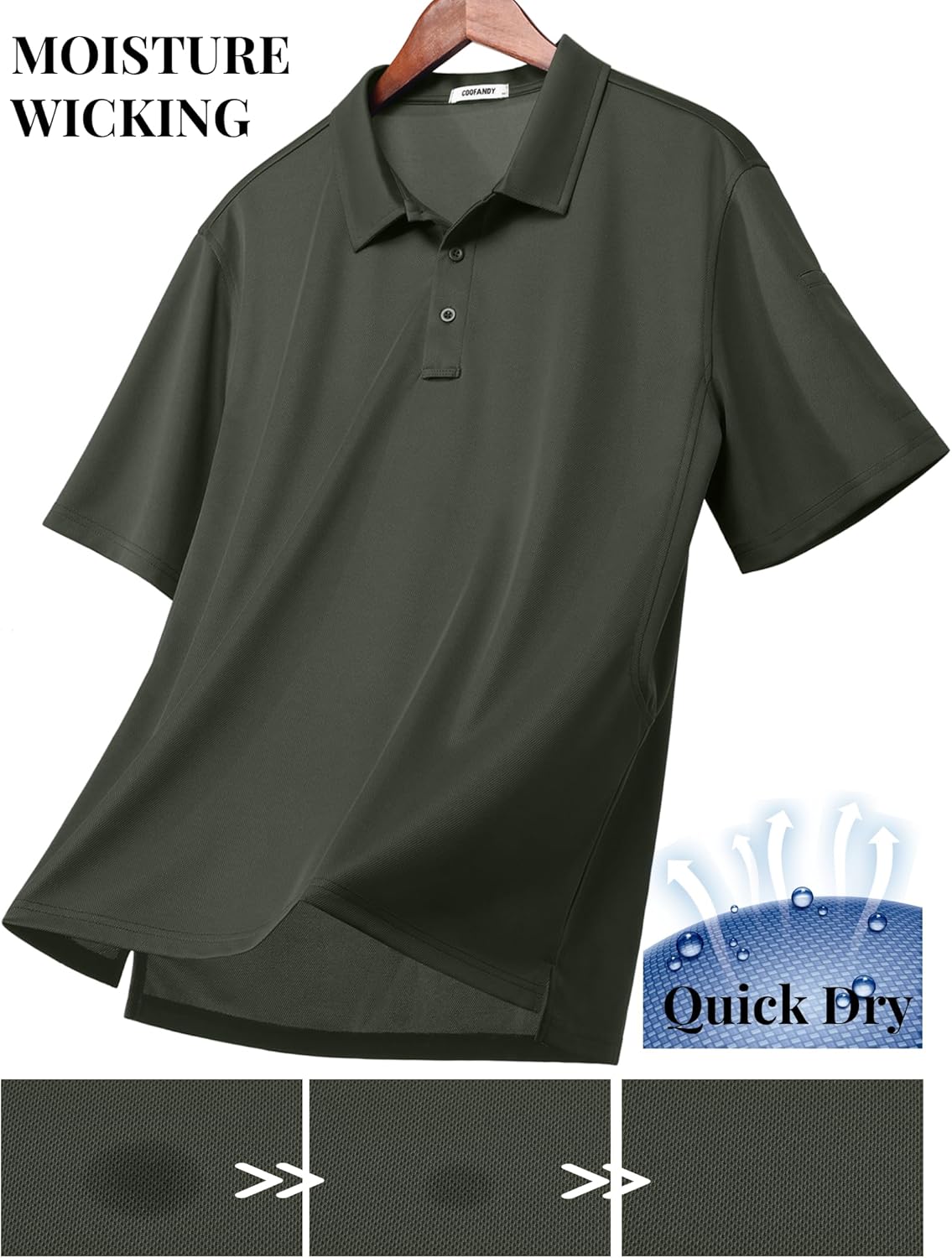COOFANDY Men's Polo Shirts Short Sleeve Quick Dry Performance Golf Polos Tactical Work Shirts with Pen Pocket - Image 8