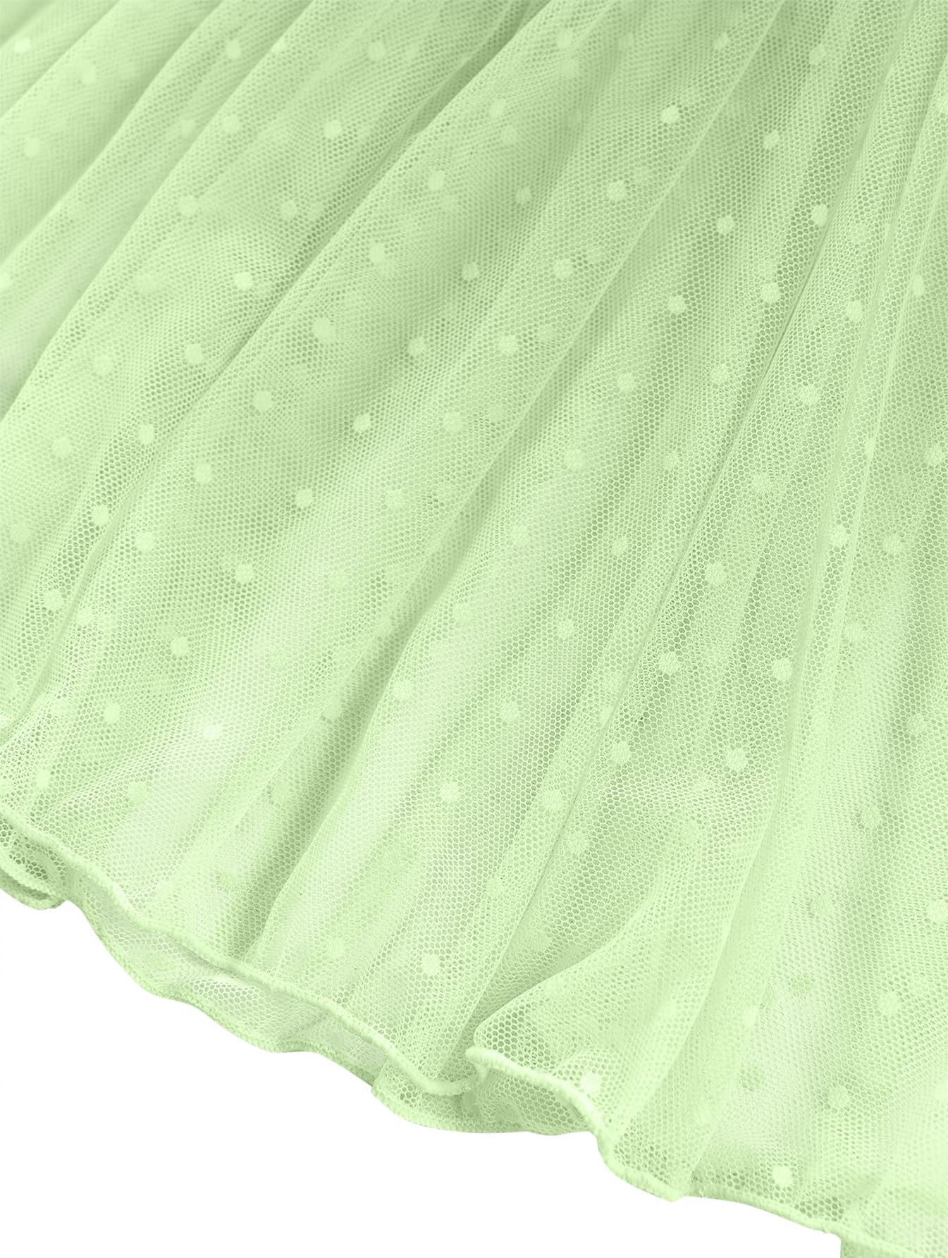 Lilosy Sexy Polka Dots Mesh Sheer Lace Babydoll Chemise Lingerie Set Floral Sleep Wear: Large Grass Green