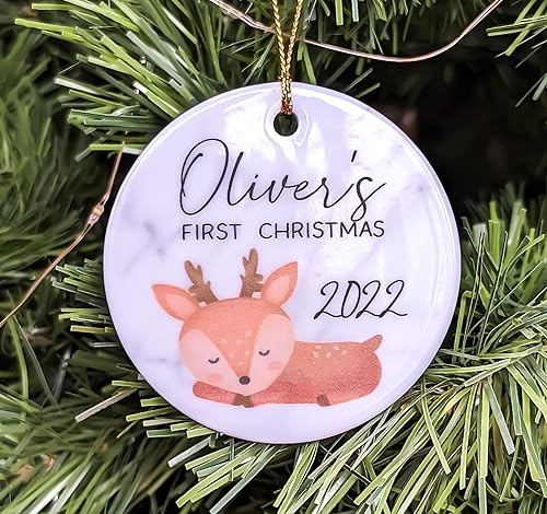 Miniatura 4 de First Christmas Young Buck Deer Sleeping - Adorno navideño de cerámica de 3 pulgadas con caja de regalo