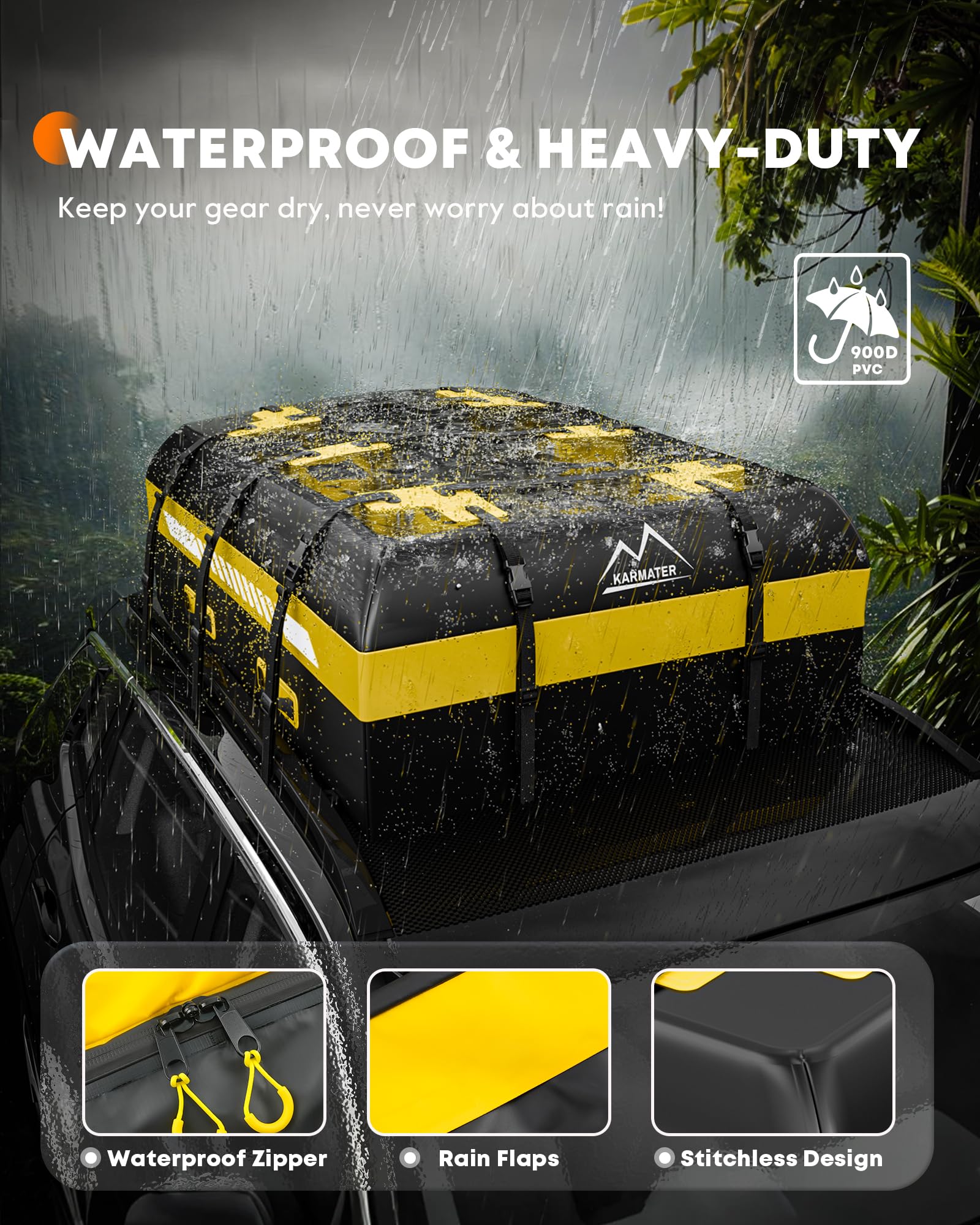 21 Cubic Feet Rooftop Cargo Carrier Bag, Waterproof Zip Soft Roof Top Cargo Bag with Anti-Slip Mat, Luggage Lock, 2 Reflective Strips, 6 Door Hooks, Storage Bag, for All Cars with/Without Rack