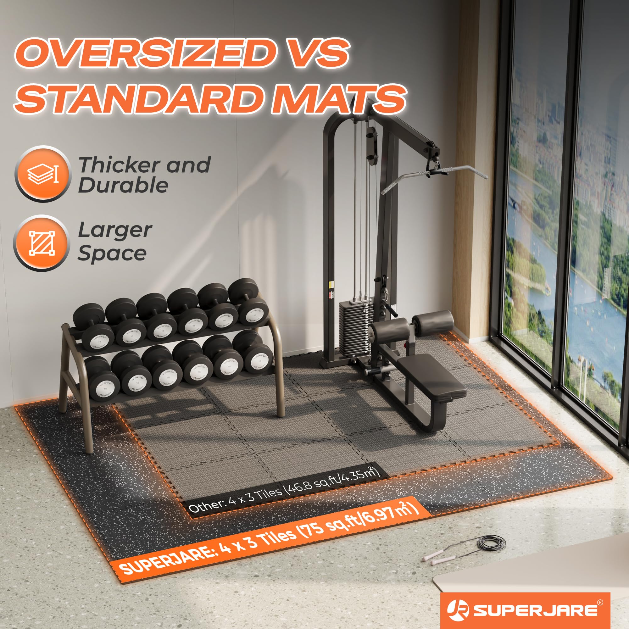 SUPERJARE Lot de 12 grands tapis d'entraînement emboîtables en mousse EVA haute densité de 76,2 x 76,2 cm, 1,4 cm d'épaisseur, 75 m², grand tapis d'entraînement pour salle de sport à domicile