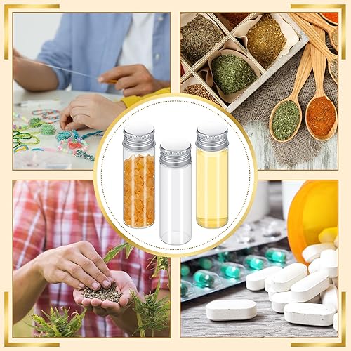 Miniatura 4 de 100 frascos de vidrio transparente con tapa de metal de aluminio, pequeños frascos vacíos con tapas, recipientes de muestra de bricolaje para polvo,