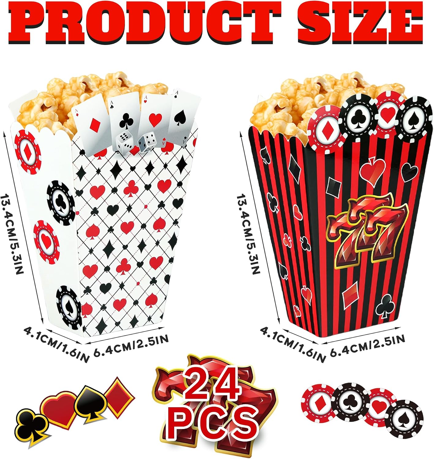 Las Vegas Popcorn Box 24 Pieces Casino Themed Birthday Party Popcorn Gift Box Poker Themed Birthday Decoration Kids Boys Girls Party Supplies