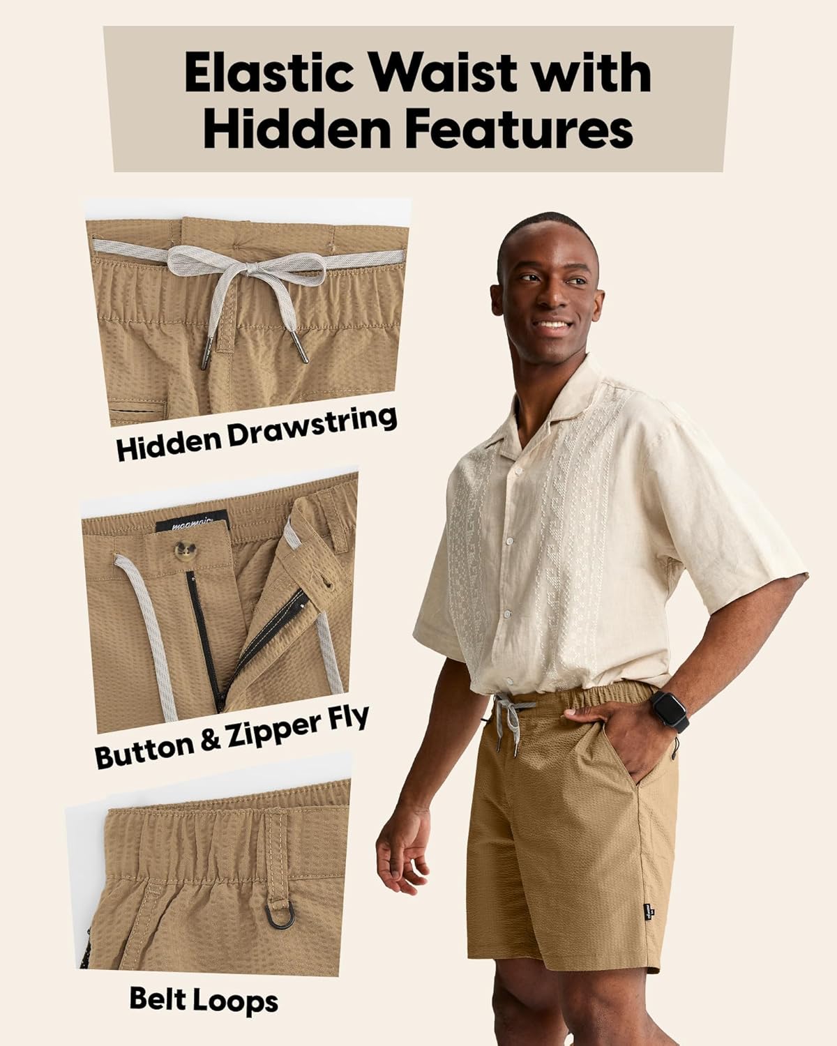 maamgic Men's 5/7 Inch Seersucker Shorts Casual - 6 Pockets Mens Summer Dress Drawstring Stretch Quick Dry Work Beach Shorts - Image 5