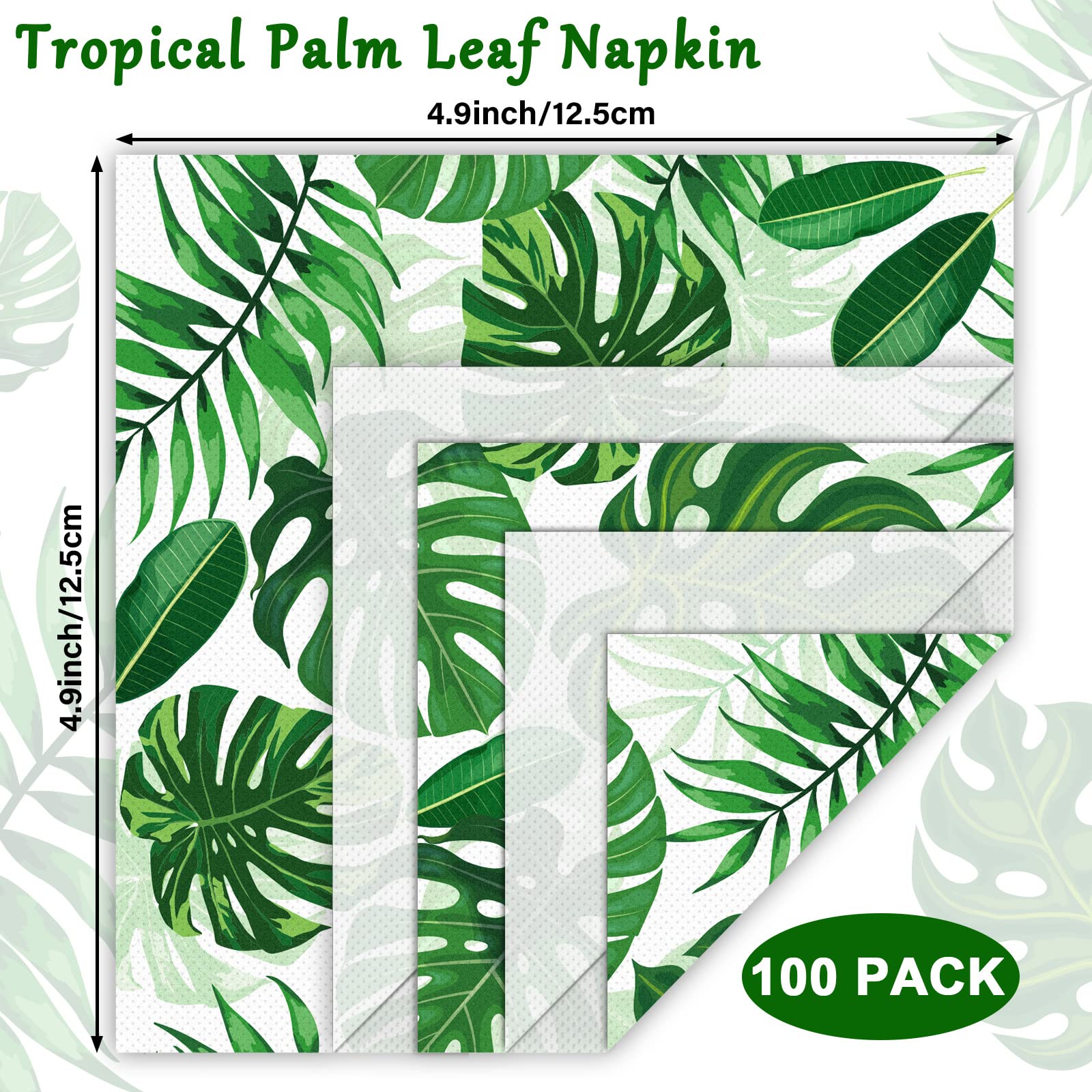 100 Pieces Tropical Palm Leaf Napkins Disposable Hawaiian Luau Aloha Paper Napkin Decorative Green Leaf Napkins for Bathroom Wedding Holiday Tropical Theme Birthday Party Baby Shower Favors Supplies