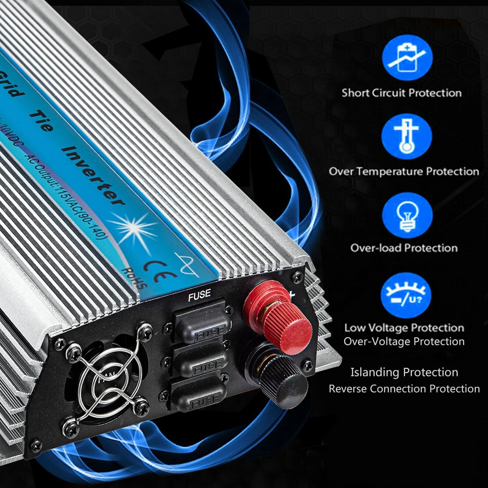 1000W Grid Tie Solar Inverter MPPT Onda sinusoidale pura 10.8-30V / 20-45V a 115V Pannello solare FV/Generatore di energia eolica per professionisti e appassionati del fai da te(20-45VDC)