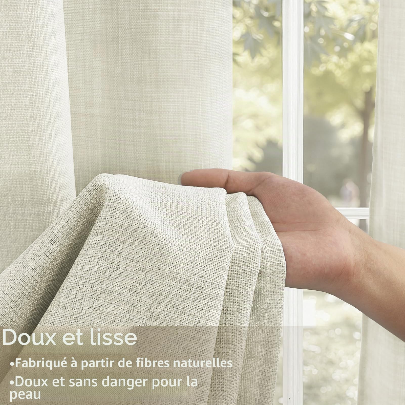 CUTEWIND Rideaux Salon Moderne Rideau Voilage Lin Naturel Semi-Transparent Beige à Oeillets 300x240 cm, Rideaux Voilages Intérieurs pour Chambre Baie Vitrée Bureau Porte Fenetre, 1 Pièce