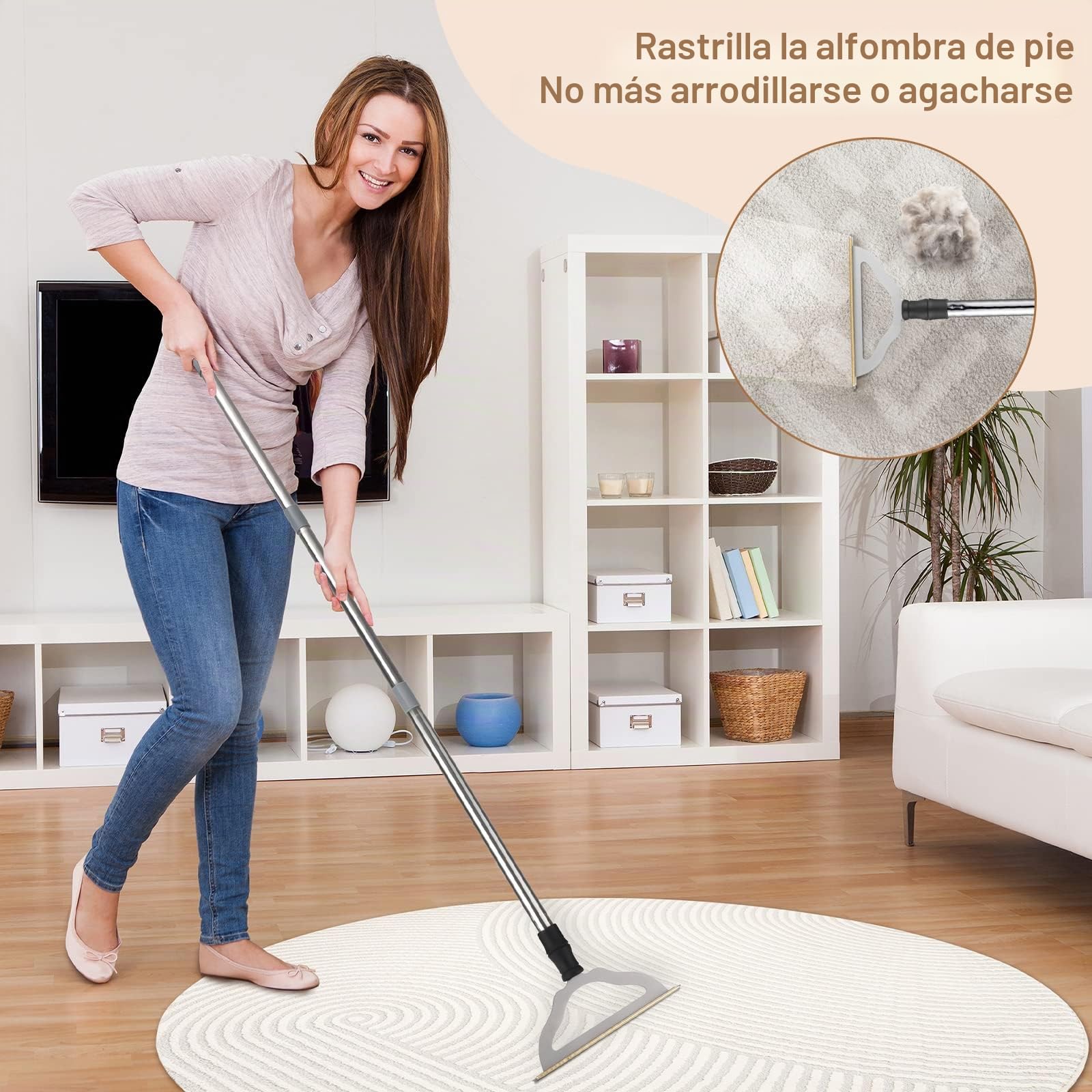 Hold a star Rastrillo Ajustable de 47 Pulgadas con Mango Largo, removedor de Pelo de Mascotas, Cepillo removedor de Pelusas de Metal Grande Reutilizable para Eliminar Pelusas incrustadas de alfombras