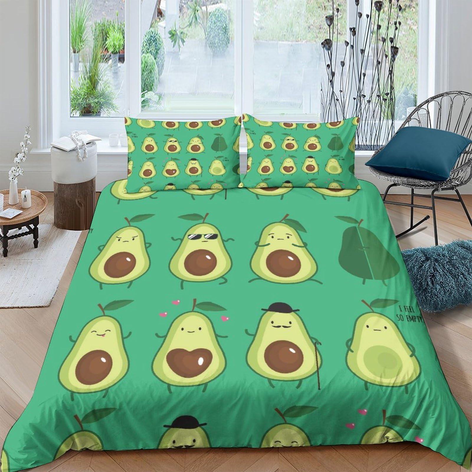 Ctjqhvkz Style-1 3D Printed Avocado Cartoon Fitted Sheet Microfiber Anti-Slip Mattress Cover For Bedroom Guest Room Dorm Easy Care Single（135X200cm）